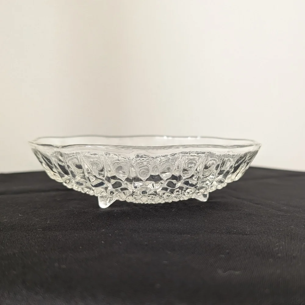 Vintage Clear Glass Small Footed Candy Dish Bowl Hobnail Scalloped 6.25
